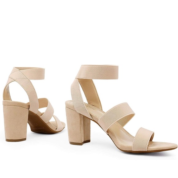 DREAM PAIRS Women's Open Toe High Chunky Elastic Strap Dress Heel Sandals - Picture 4 of 5